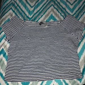 Navy Striped Off The Shoulder Crop Top from H&M